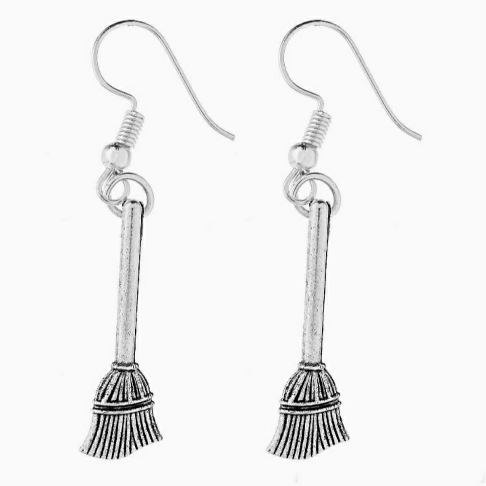 - Witch’s broom earrings dangle new Halloween item w bonus quarts crystal gift